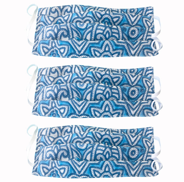 Hand Sewn Cotton Face Masks 2 - Vintage Tile (Set of 3) - FANNYPANTS® Incontinence panties/ briefs